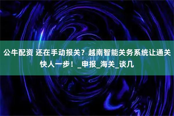 公牛配资 还在手动报关？越南智能关务系统让通关快人一步！_申报_海关_谈几